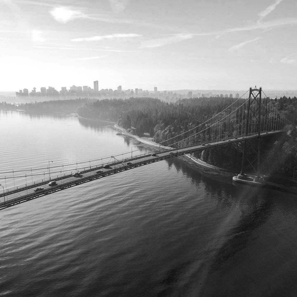 aerial view of lions gate bridge in vancouver