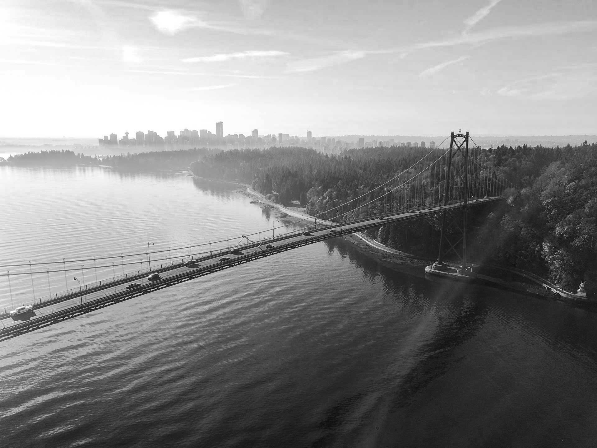 aerial view of lions gate bridge in vancouver